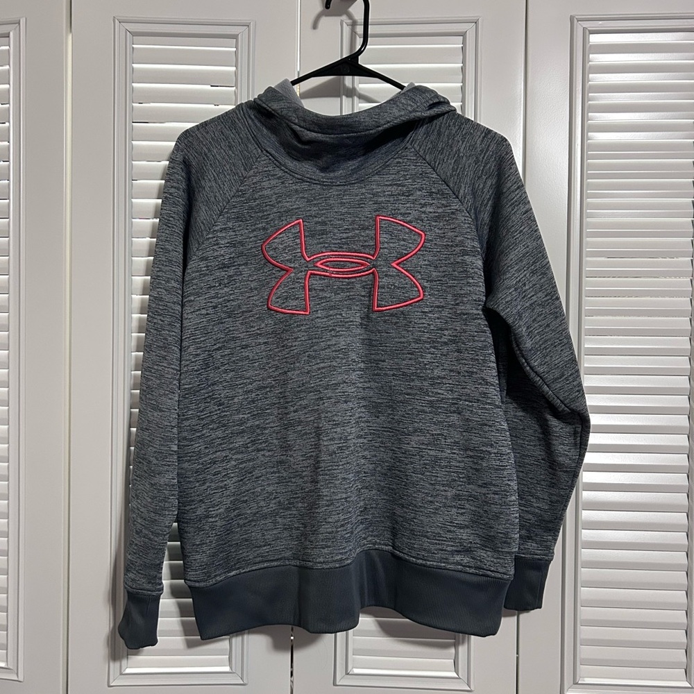 Under Armour ColdGear Hoodie Grey Pink Logo Size LG
